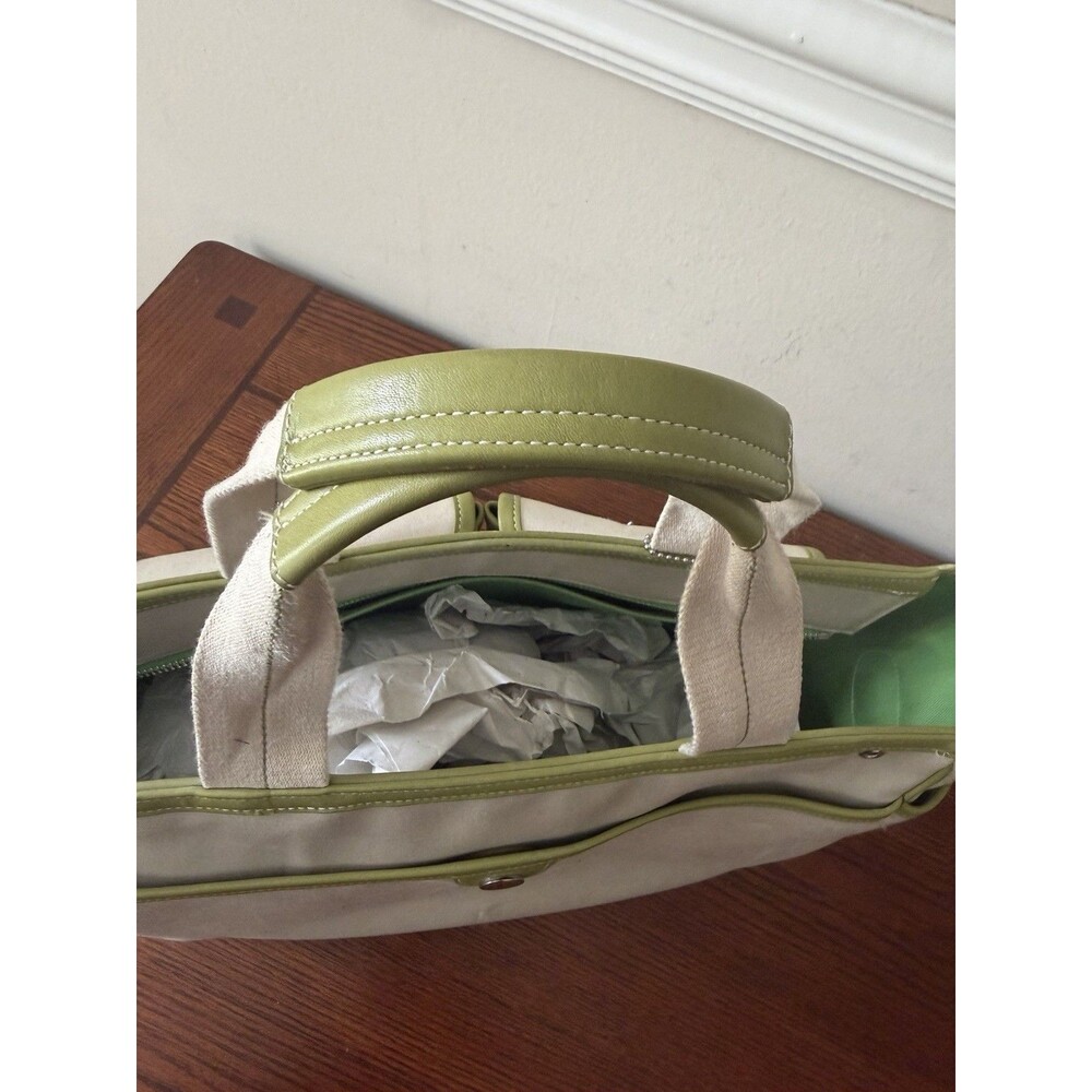Vintage Coach Hampton Twill Garden Tote Bag B04Q 6734 Tan Green Canvas Leather - Picture 9 of 16